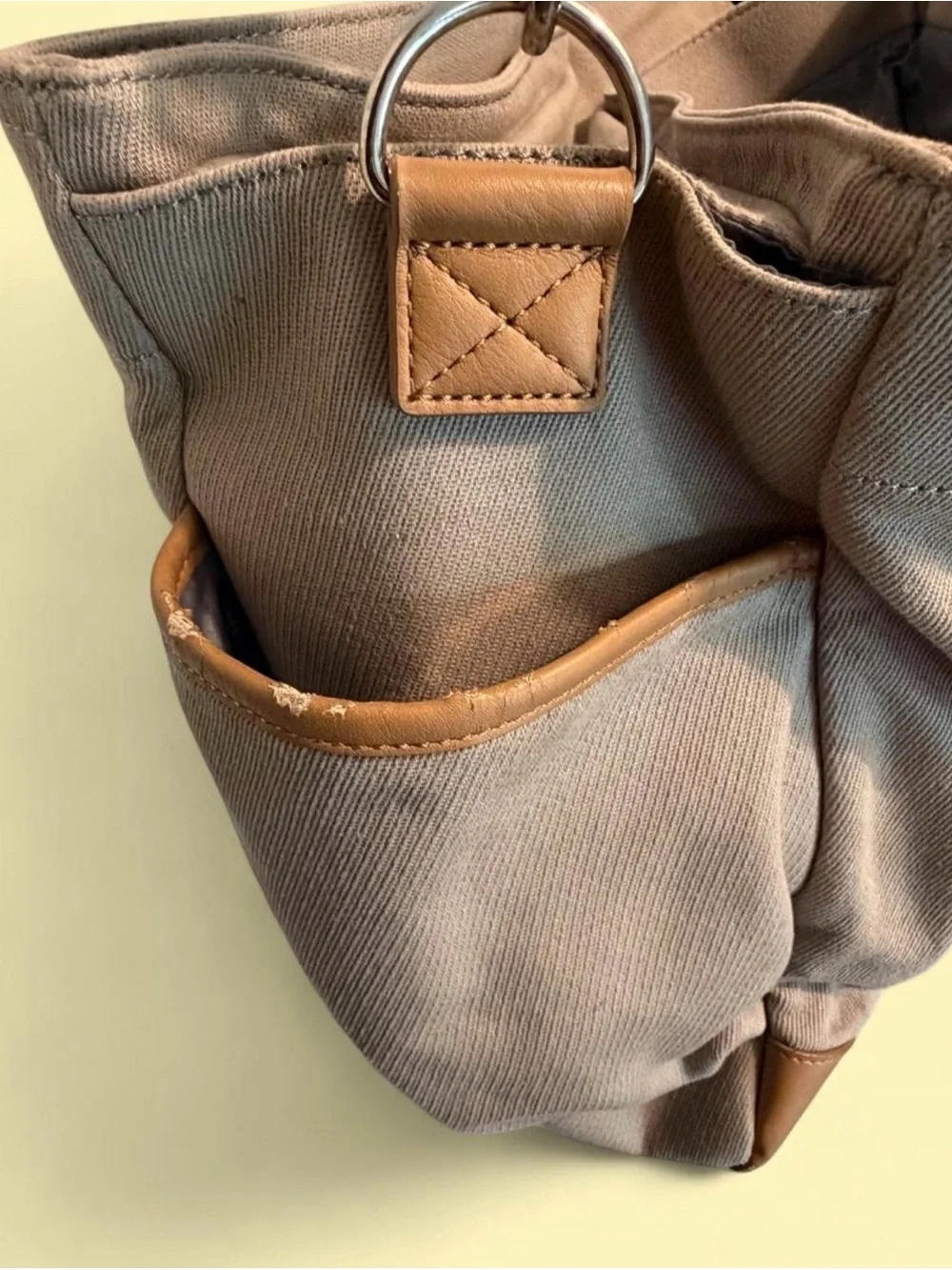 Pottery Barn Kids Taupe Canvas Tote with Tan Leather Trim